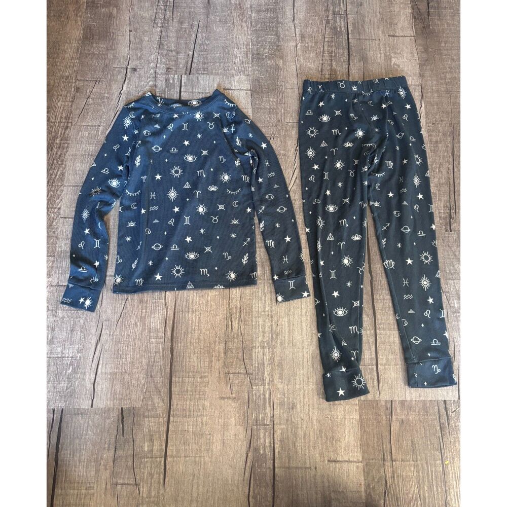 Little Co Kids Pajama Set Blue Zodiac Print‎ Long Sleeve Top & Pants Size 5